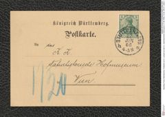Nachlass Franz Steindachner, Postkarte von K. Lampert an das k.k. naturhistorische Hofmuseum (11.06.1906), Inv.Nr. 284.01, Seite 2